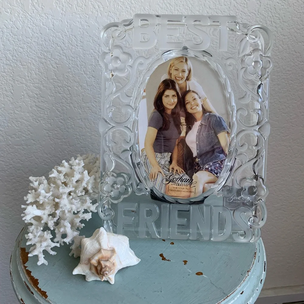 GORHAM Sentimental Traditions Picture Frame Crystal Best Friends Oval Opening